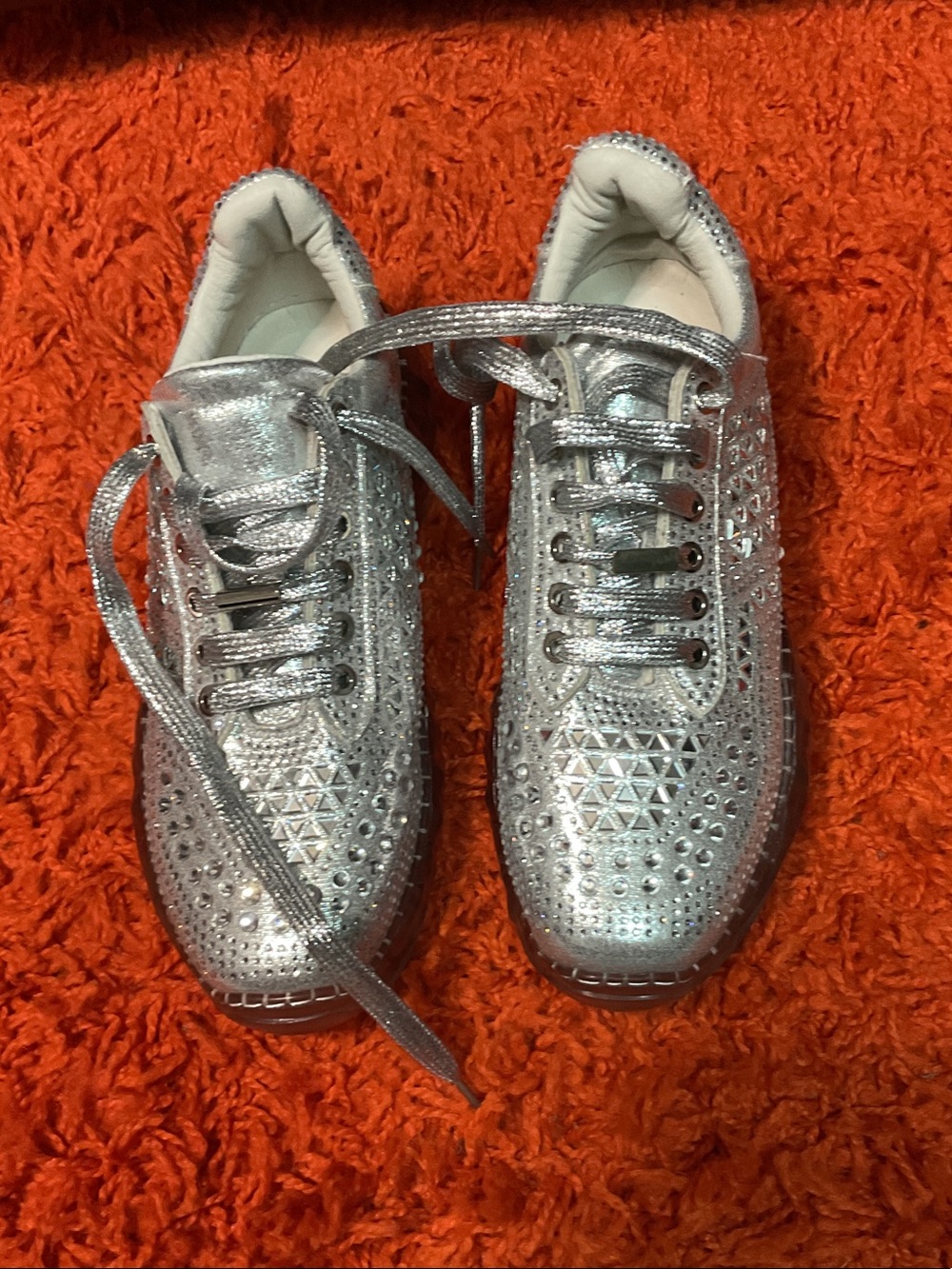 La Sheelah Silver Rhinestone Embellished Lace-Up Sneakers
